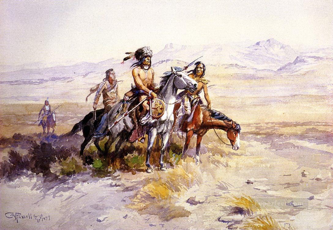 dans le pays ennemi 1899 Charles Marion Russell Indiens d’Amérique Peintures à l'huile